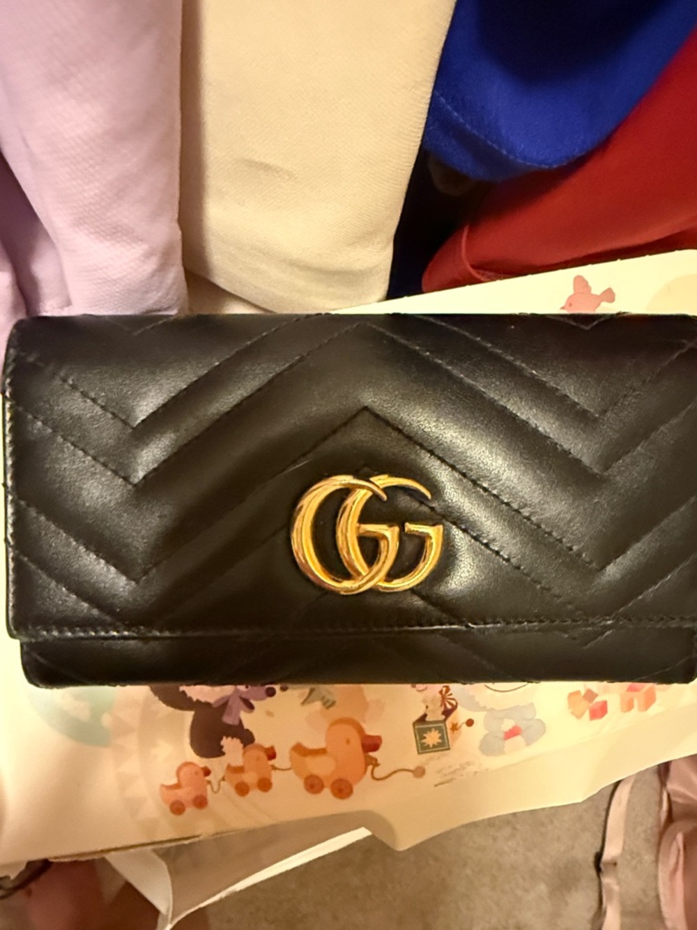 Gucci Black Quilted Leather Continental Wallet with Gold GG Hardware